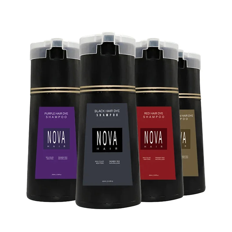 Nova 3-in-1 Hair Dye Shampoo – Natural Fast Black Hair Coloring for Men & Women, Long-Lasting Hair Care