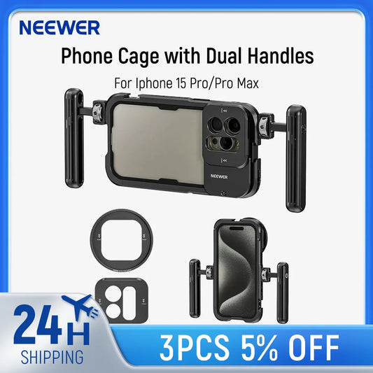 NEEWER Phone Cage Video Rig — Dual Handles Stabilizer for iPhone 15 Pro / Pro Max | Smartphone Video Recording Rig