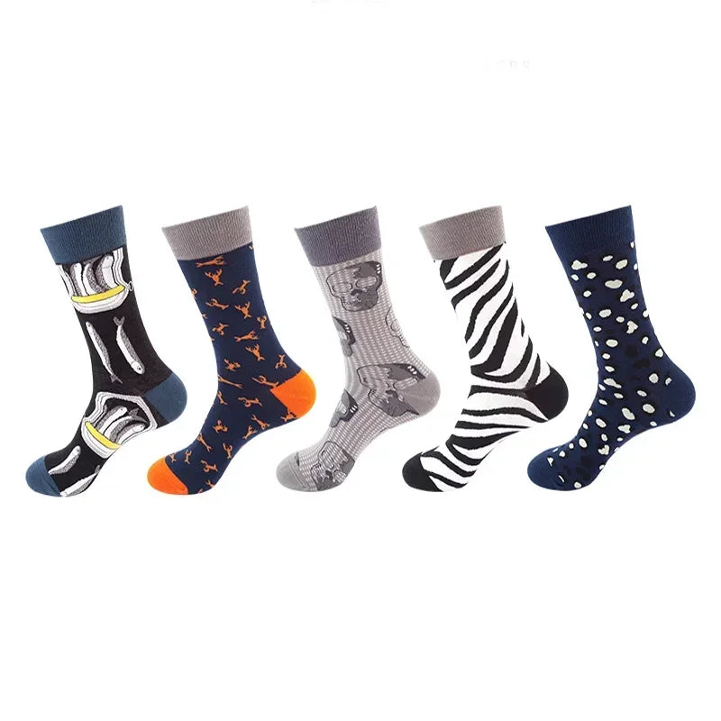 Men's Cotton Dress Socks 5-Pair Pack - Funny Casual Novelty Crew Socks Gift Set