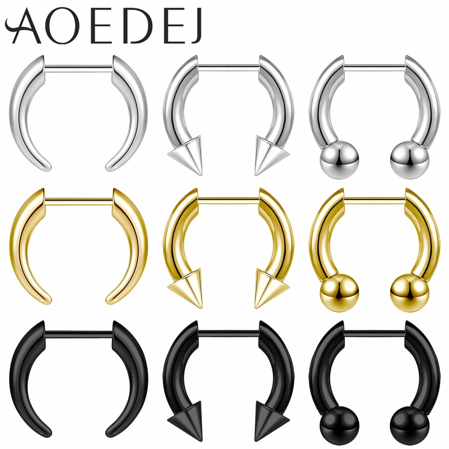AOEDEJ 16G Stainless Steel Plug-In Style Nose Ring – Spike Ox Horn Septum Ring for Men & Women Large Gauge Body Piercing (8–10mm) Single Piece