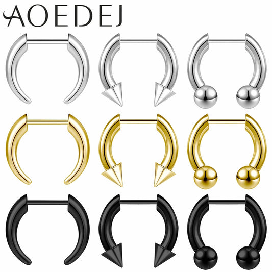 AOEDEJ 16G Stainless Steel Plug-In Style Nose Ring – Spike Ox Horn Septum Ring for Men & Women Large Gauge Body Piercing (8–10mm) Single Piece