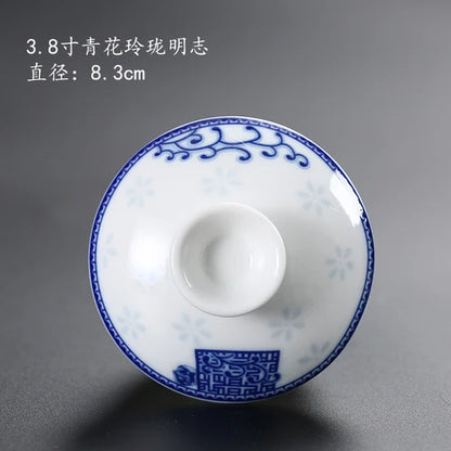 Ceramic Sancai Tea Bowl with Lid – Blue & White Porcelain Cover for Kungfu Tea Set Household Accessories
