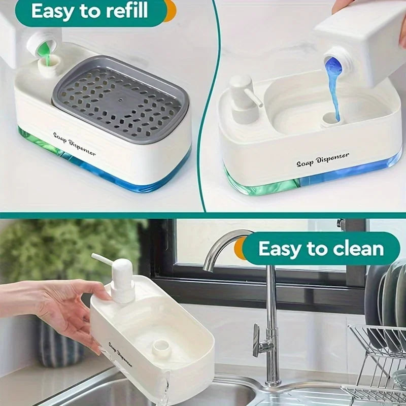 2-in-1 Hand & Dish Soap Dispenser Set — Countertop Soap Pump with Detergent Dispenser & Sponge Holder for Kitchen Sink