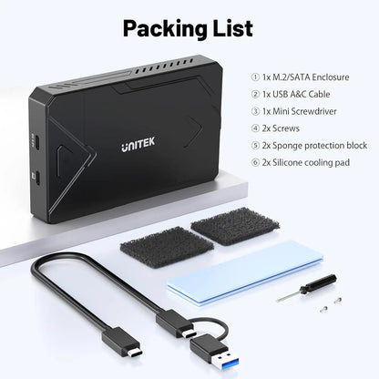 Unitek M2 NVMe SSD Enclosure SATA to USB-C 3.2 10Gbps UASP Adapter for 2.5" SSD – M.2 External Drive Case