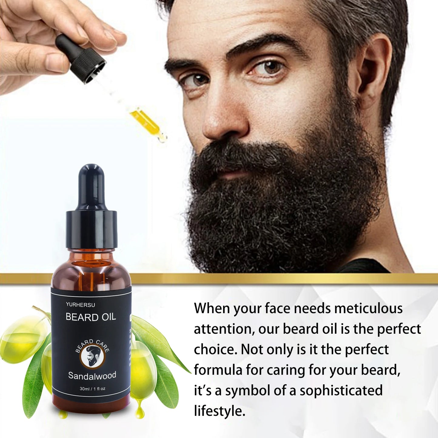 YURHERSU 30ml Beard Growth Oil for Men – Thickening, Softening & Nourishing Facial Hair Care Serum for Smooth, Healthy Beard Growth