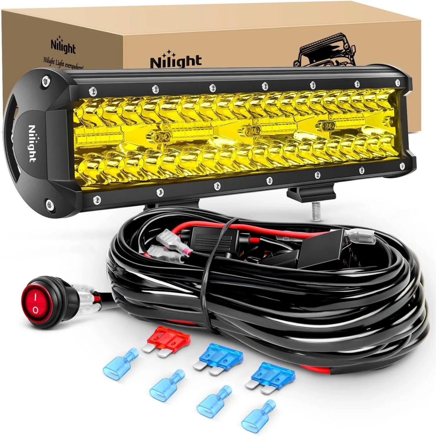 Nilight 12-Inch Amber LED Light Bar - 240W Triple Row Spot Flood Combo for Truck, SUV, ATV & Boat