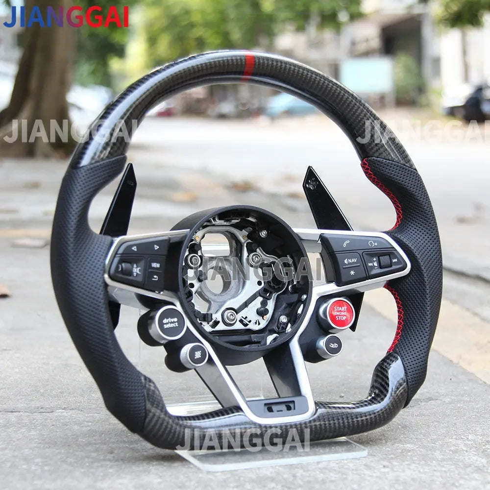 Carbon Fiber Steering Wheel - Sport Racing Wheel with Paddle Shifts, Buttons & Trim for Audi R8 TT TTS 2016-2023