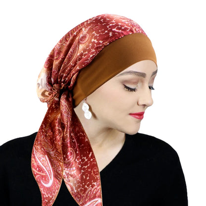 Women’s Printed Pre-Tie Headscarf – Elastic Turban & Chemo Hair Loss Head Wrap Bandana