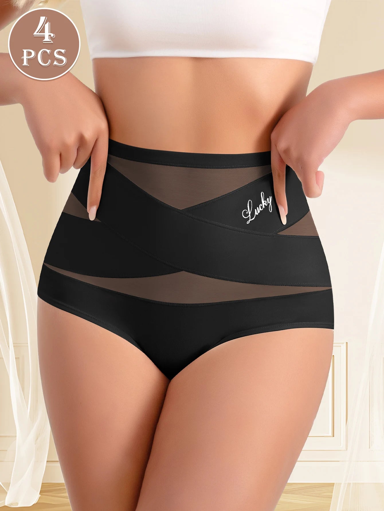 4-Pack Elegant High Waisted Women’s Shaping Underwear – Solid Color Close-Fit Comfort Panties