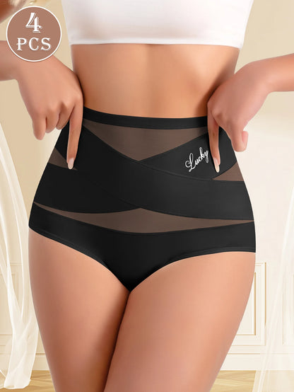 4-Pack Elegant High Waisted Women’s Shaping Underwear – Solid Color Close-Fit Comfort Panties