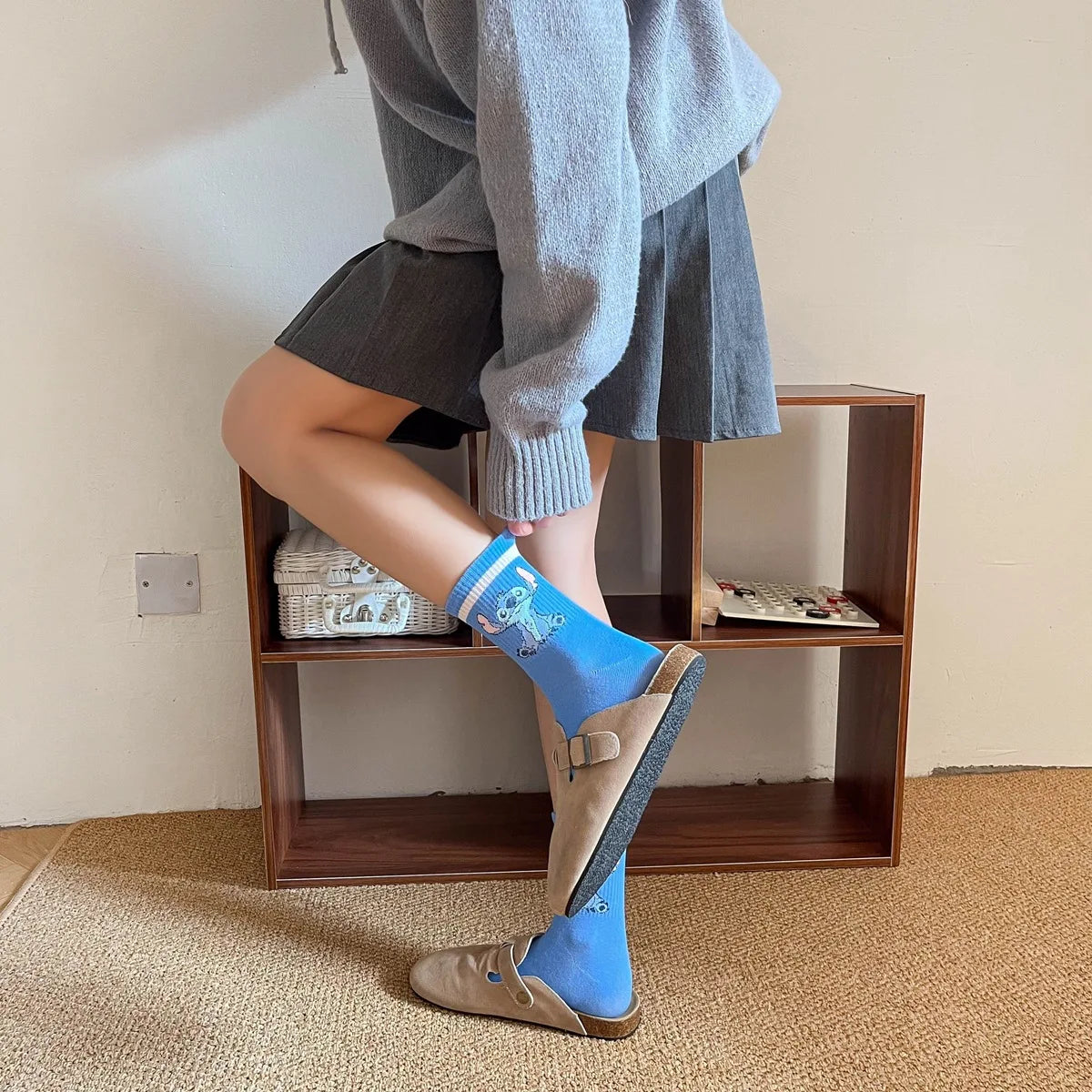 Disney Kawaii Stitch Cotton Socks - Medium Length Combed Cotton Socks, Perfect Birthday Gift for Girls & Boys