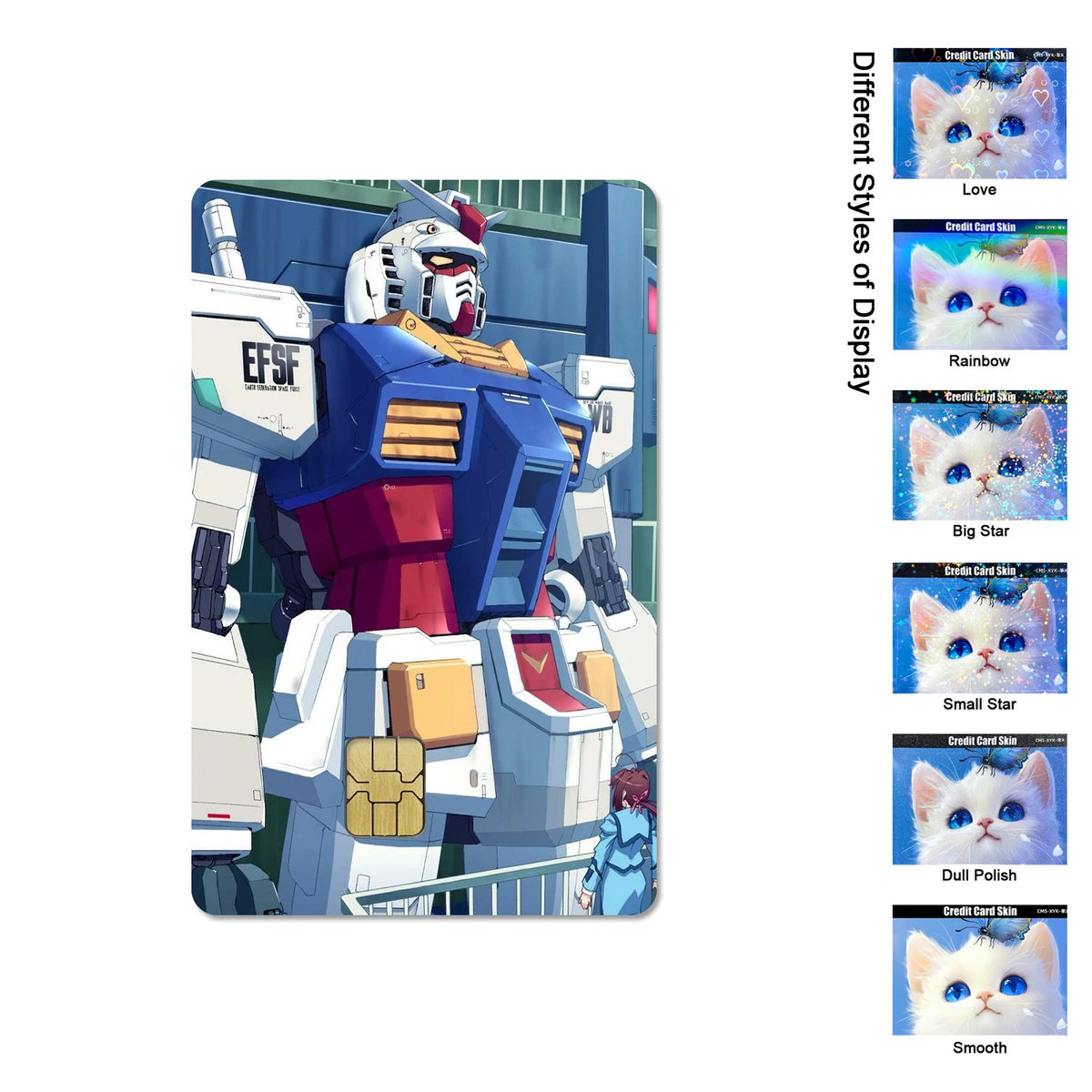 Gundam RX-78-2 & ZGMF-X19A Card Stickers - 2.5D HD Matte Waterproof PVC Skins for Credit and Debit Cards
