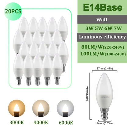 20pcs G45 C37 LED Bulbs — 3W/5W/6W/7W Energy-Saving Mini Lamps, Warm & Cool Light for Home and Bedroom