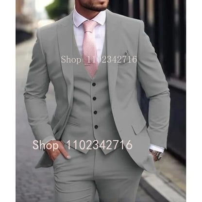 Men's Pink 3 Piece Suit - Slim Fit Wedding Tuxedo Jacket, Vest & Pants Set For Groom Formal Occasions