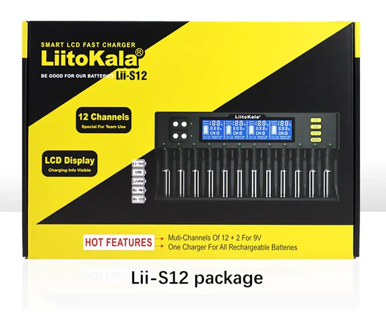 LiitoKala Lii-S8 Lii-S12 CH4 Multi-Function Battery Charger – 18650, 26650, 21700, 26700, AA, AAA Li-ion, NiMH, LiFePO4 Compatible