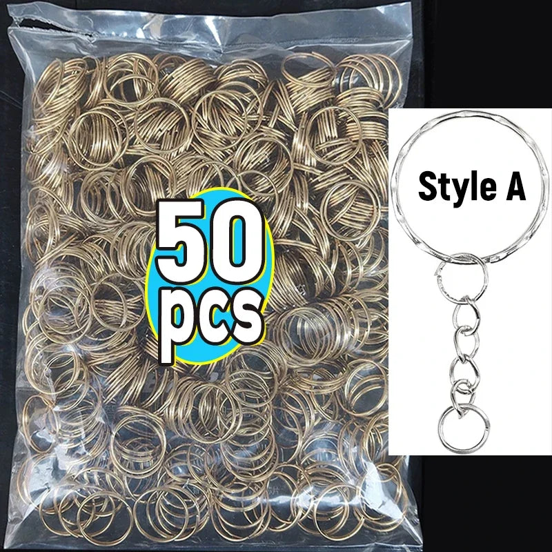 50/100pcs Stainless Steel Keyring Set – Split Rings, Lobster Clasps & Chains for DIY Keychains & Keyfobs