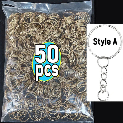 50/100pcs Stainless Steel Keyring Set – Split Rings, Lobster Clasps & Chains for DIY Keychains & Keyfobs