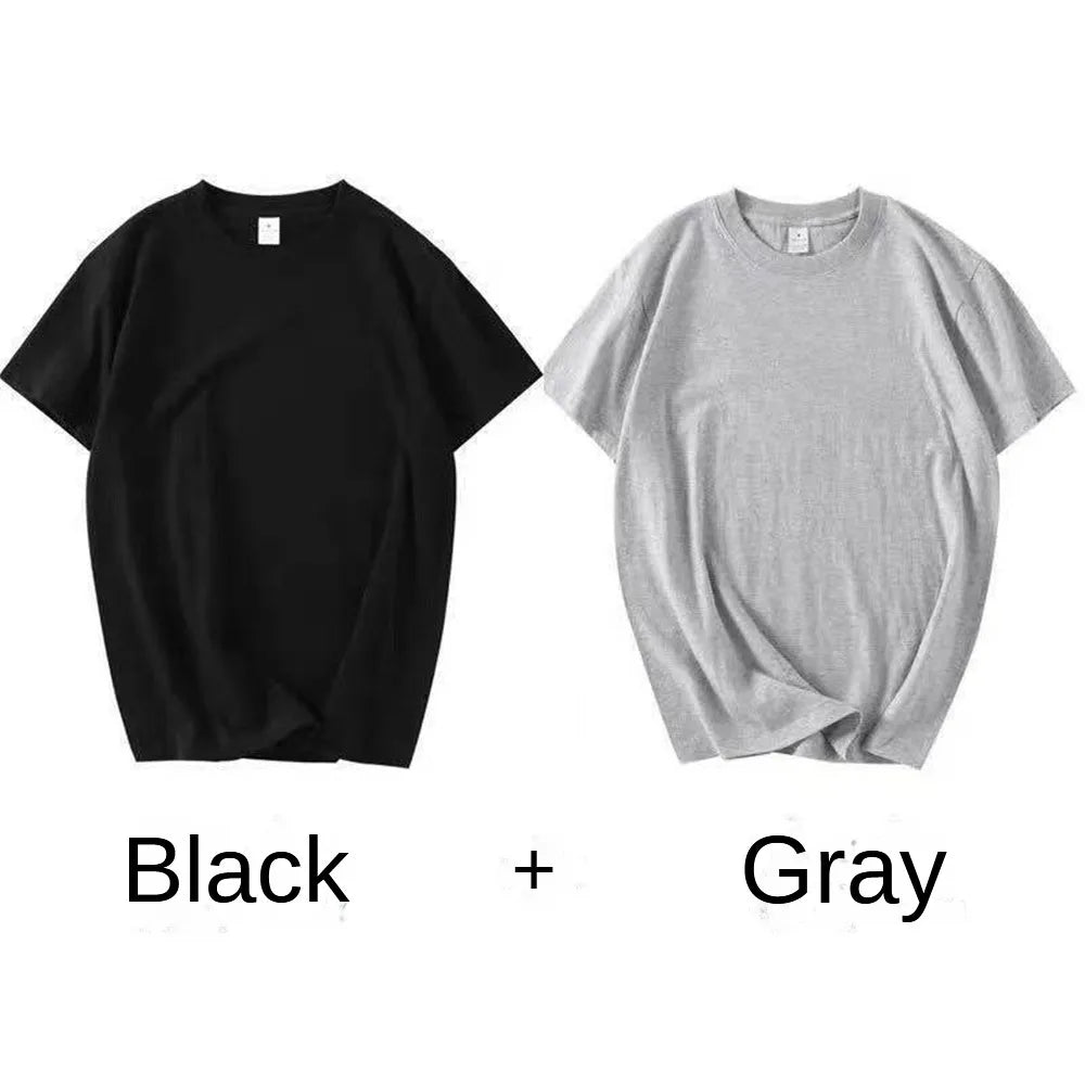 2-Pack Unisex 100% Cotton T-Shirts - Breathable Loose-Fit Short Sleeve Casual Tees
