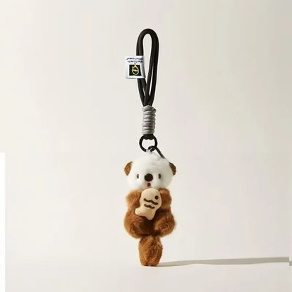 Cute Otter Plush Keychain - Otters Holding Fish Pendant for Backpack, Bag & Wallet Decor