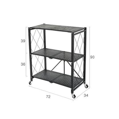 Foldable Large Iron Frame Storage Shelves – Installation-Free Standing Metal Shelving Unit for Kitchen