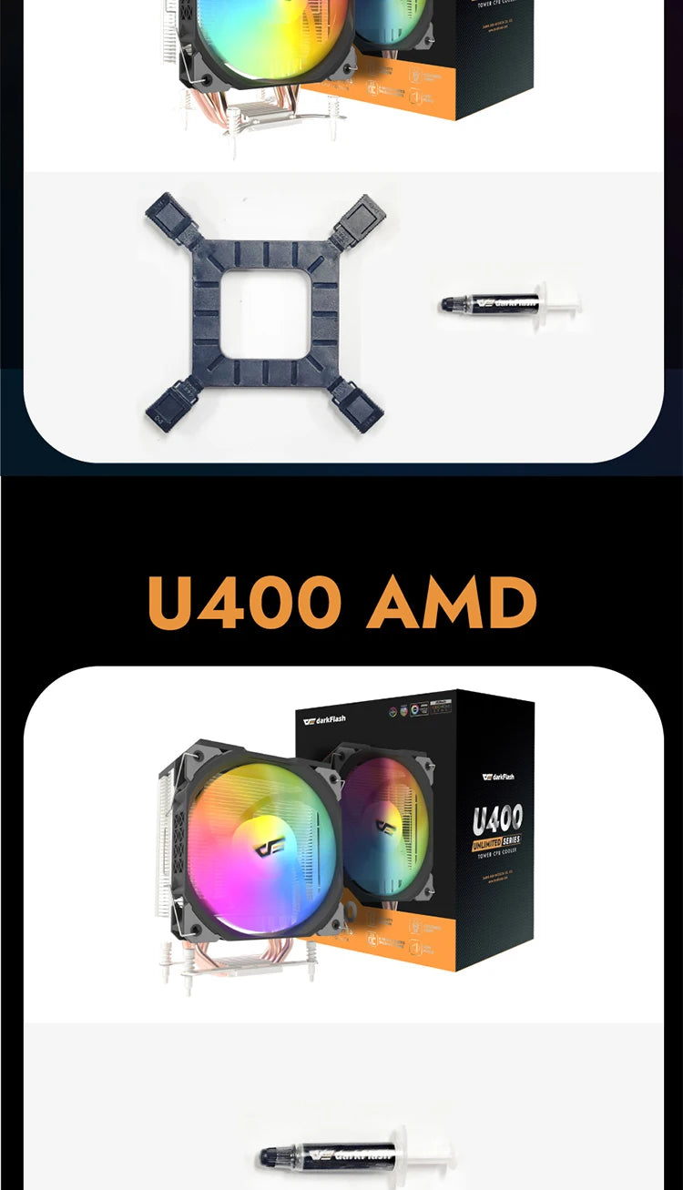 Darkflash U400 ARGB CPU Cooler — 4 Heat Pipe 120mm PWM Air Cooler for Intel LGA 115X/1200/1700 & AMD AM4/AM5