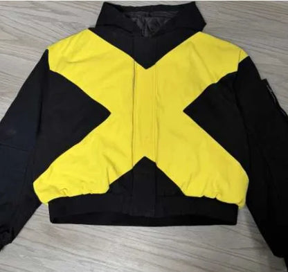 2026 Black & Yellow Cross Jacket - American High Street Loose Fit Stand Collar Zipper Cardigan Jacket