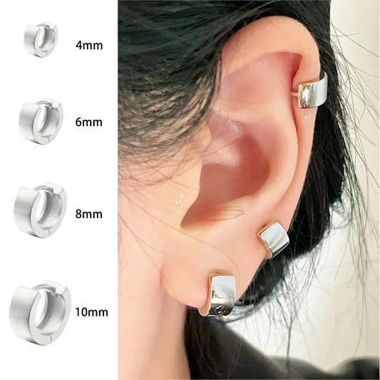Classic Silver Hoop Earrings - Minimalist Wide Huggie Style Punk Jewelry for Women
