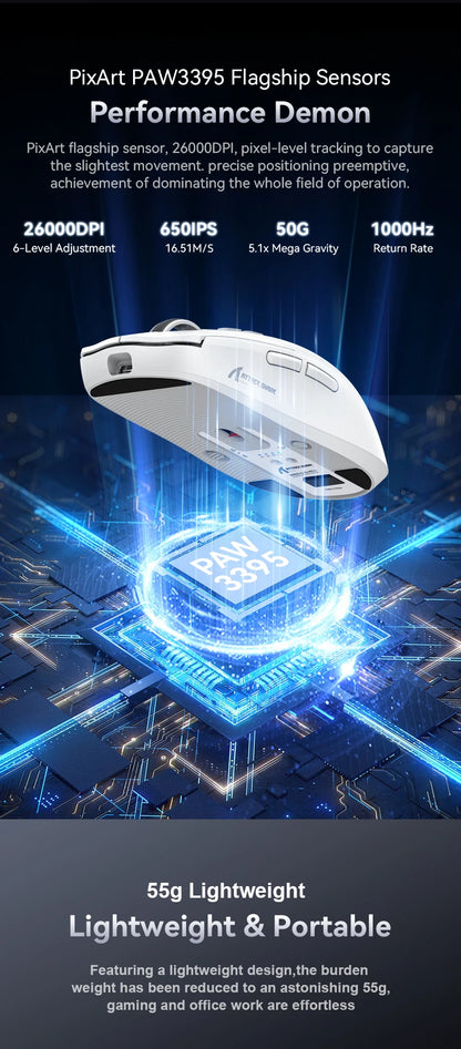 Attack Shark X6 PAW3395 Bluetooth Gaming Mouse — Tri-Mode Connection with RGB Touch, Magnetic Charging Base & Macro Functions