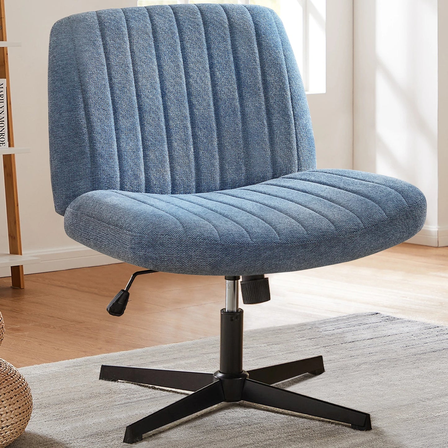 Adjustable Cross Legged Rocking Gaming Chair - Armless Wide Desk Swivel Task Chair for Home Office and Living Room