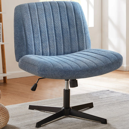 Adjustable Cross Legged Rocking Gaming Chair - Armless Wide Desk Swivel Task Chair for Home Office and Living Room