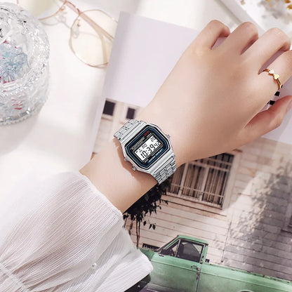 Luxury Rose Gold Digital Watch - Retro Electronic Display Wristwatch for Men and Women