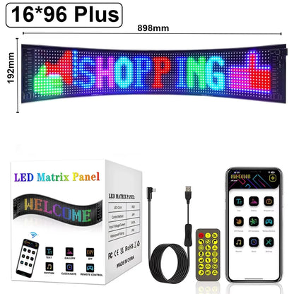 Programmable Flexible RGB LED Display Screen - USB-Powered Scrolling Sign with Bluetooth App, Custom Text & DIY Animations
