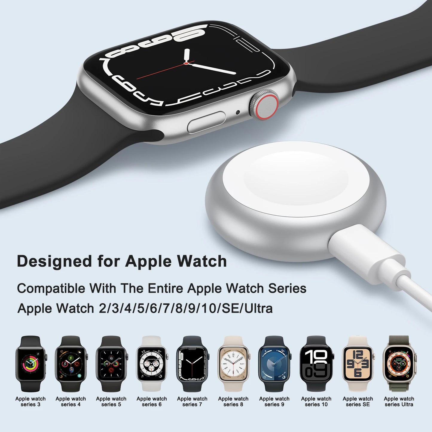 Portable Magnetic Apple Watch Charger with Lanyard – Dock Holder for Ultra 1/2, Series 10–1 & SE Smartwatch Charging Cableless Power Bank Style