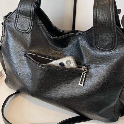 Women's PU Handbag - Soft Interior Compartment Shoulder Bag with Zipper & Contrasting Color Design