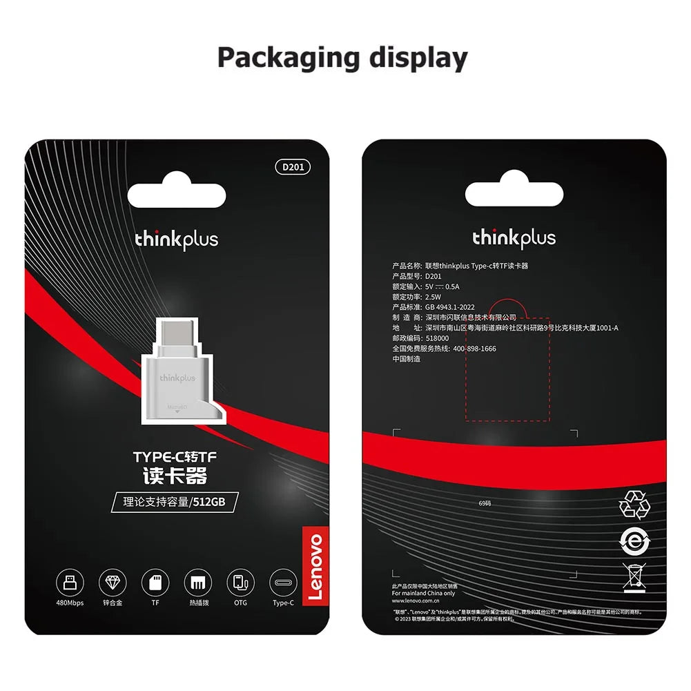 D201 USB-C Card Reader 480Mbps – OTG Type-C Adapter for Micro SD/TF Cards Up to 512GB for Laptop & Smartphone