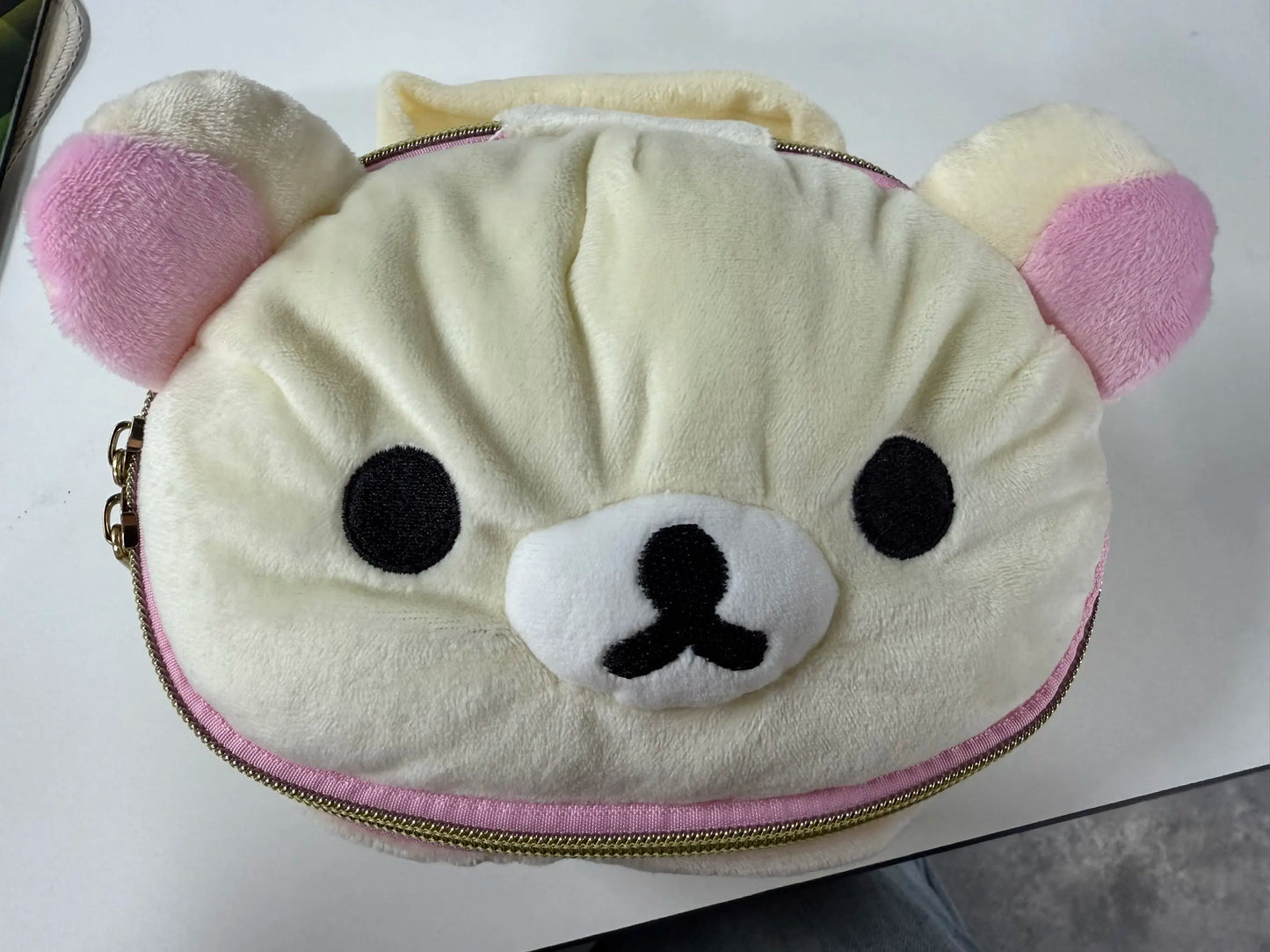 Cute Bear Plush Makeup Bag - Soft Cartoon Elliptical Storage Pouch for Girls Travel & Daily Essentials