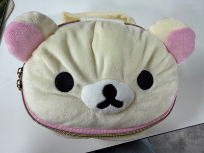 Cute Bear Plush Makeup Bag - Soft Cartoon Elliptical Storage Pouch for Girls Travel & Daily Essentials