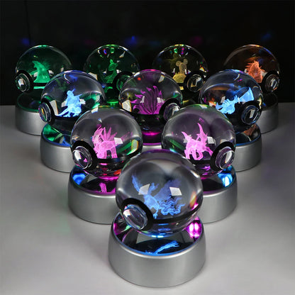 Pokemon Crystal Ball Night Light – Pikachu, Gengar, Eevee, Mewtwo & Lucario LED Pokeball, Kids Birthday Gift & Home Decor
