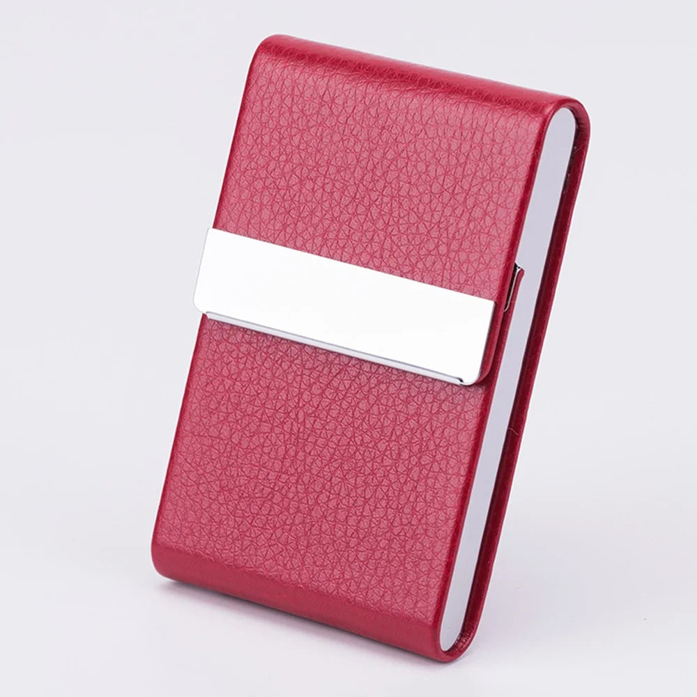 Slim PU Leather Business Card Holder Case – Metal Pocket Holder with Magnetic Closure for Name Cards