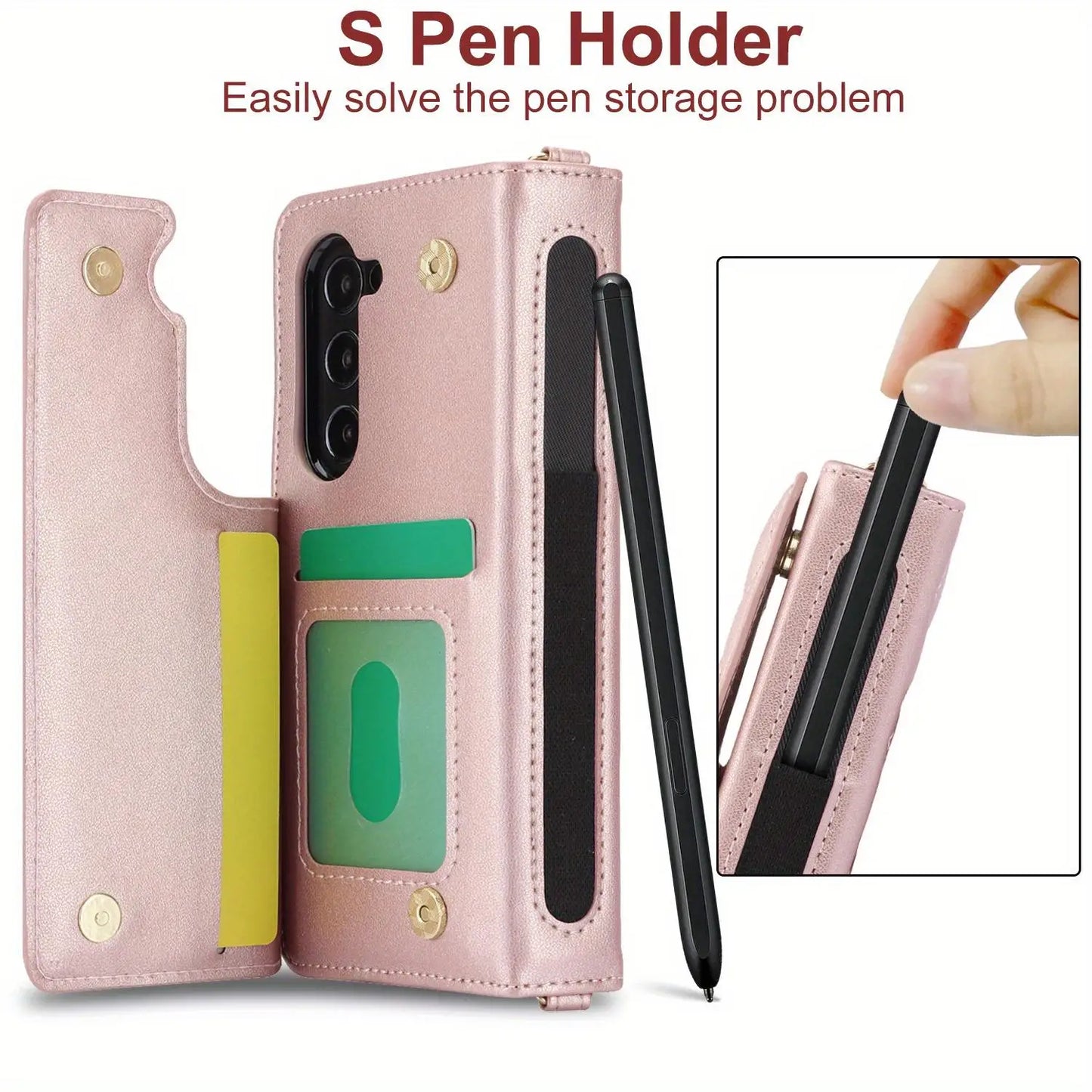 PU Leather Flip Wallet Case for Samsung Galaxy Z Fold 6/5/4/3 5G – Card Holder, Wrist Strap, Crossbody Stand Cover