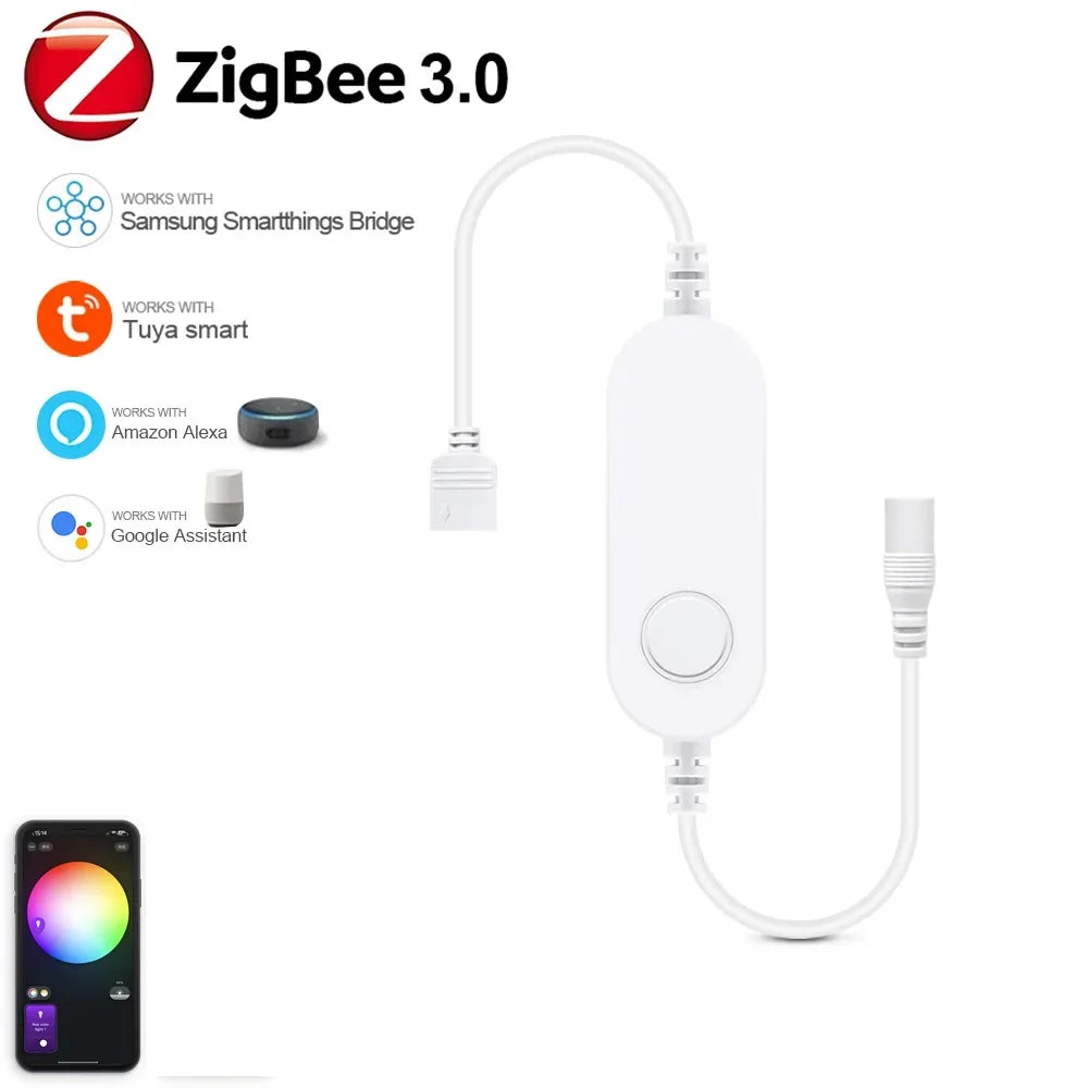 Zigbee 3.0 Smart LED Controller – DC 5V/12V/24V Dimmer for Single Color, CCT, RGB, RGBW & RGBCCT LED Strips, Compatible with Tuya, Alexa & SmartThings