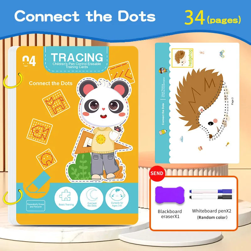 34-Page Reusable Magic Tracing Workbook - Educational Drawing & Pen Control Practice Set