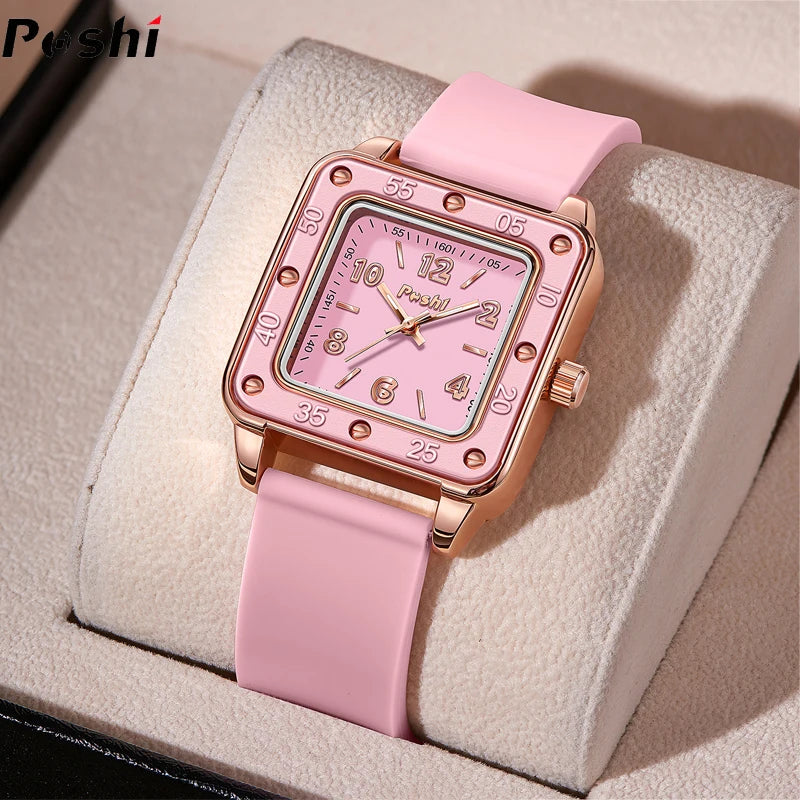 POSHI Women's Fashion Quartz Watch - Casual Wristwatch with Silicone Strap, Green Dial, Business Montre Femme