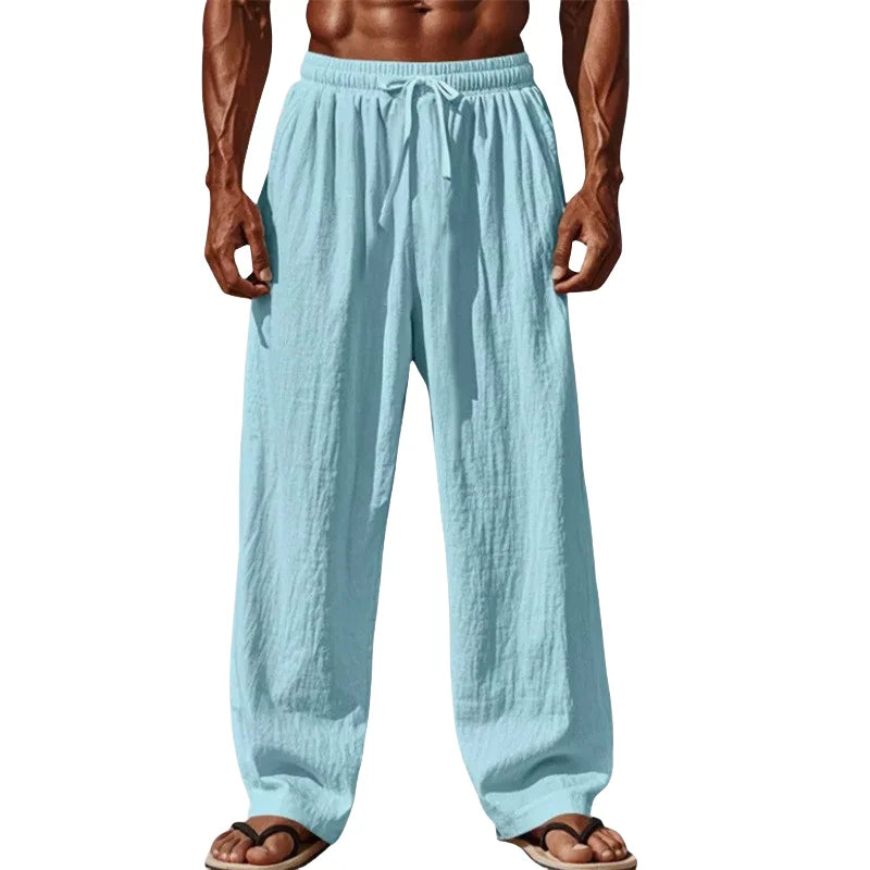 2025 Men’s Cotton Linen Casual Pants – Comfortable Straight Leg, Drawstring Waist, Plus Size S-4XL