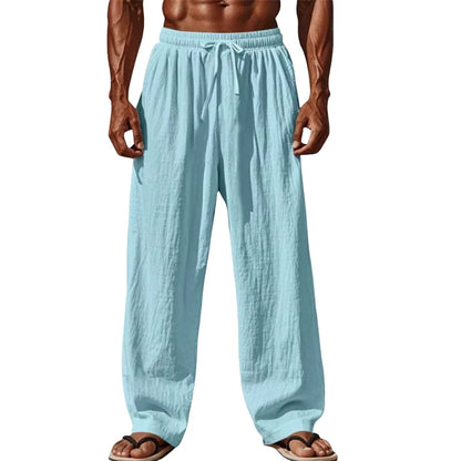 2025 Men’s Cotton Linen Casual Pants – Comfortable Straight Leg, Drawstring Waist, Plus Size S-4XL