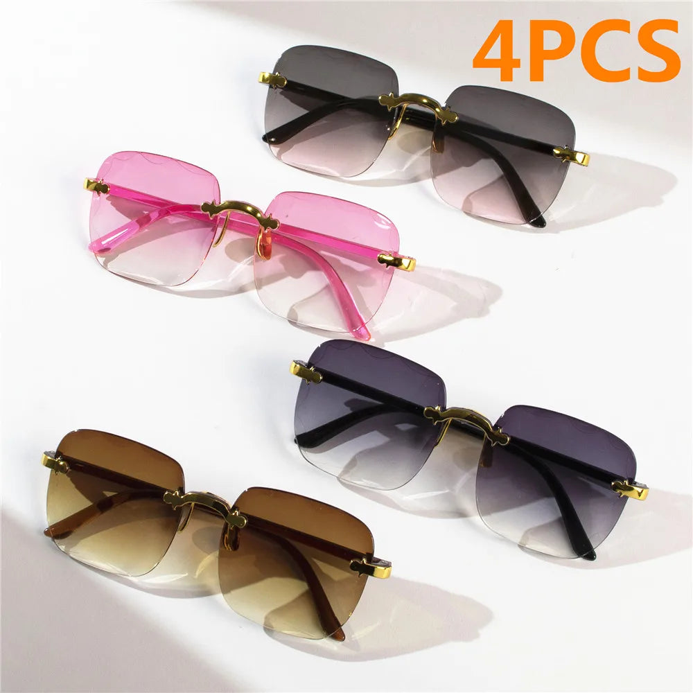 4PCS Rimless Square Fashion Sunglasses - Luxury Style Red Designer Shades for Women and Men Summer Eyewear