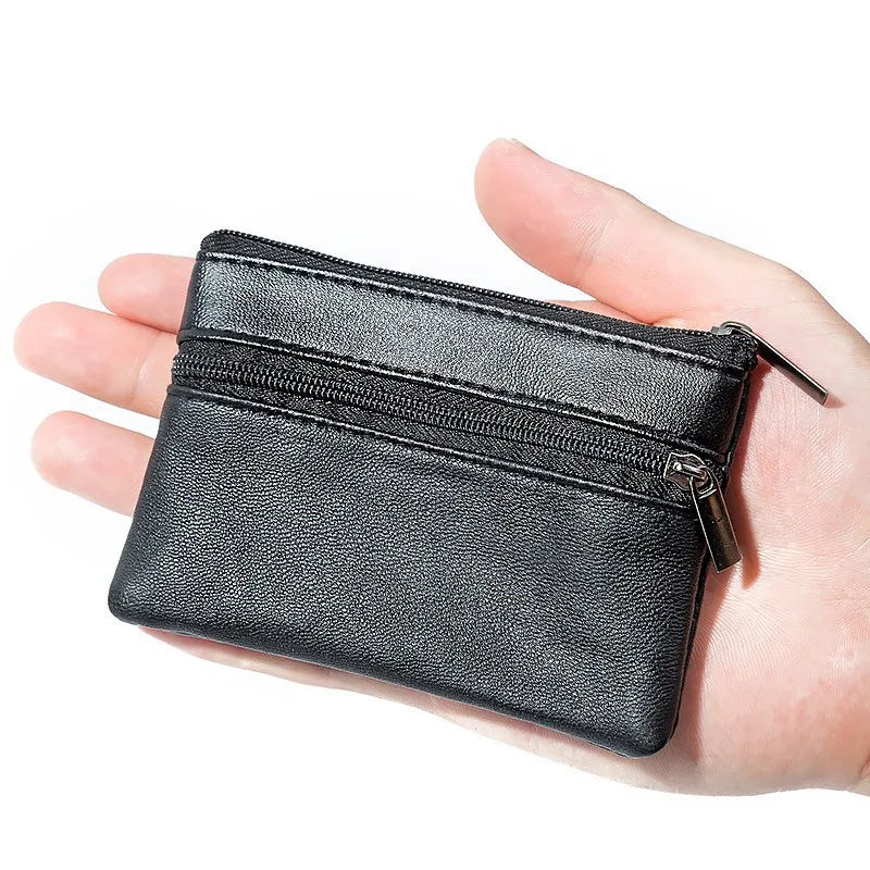 Leather Mini Coin Purse with Zipper – Small Wallet & Key Holder for Women, Men & Kids
