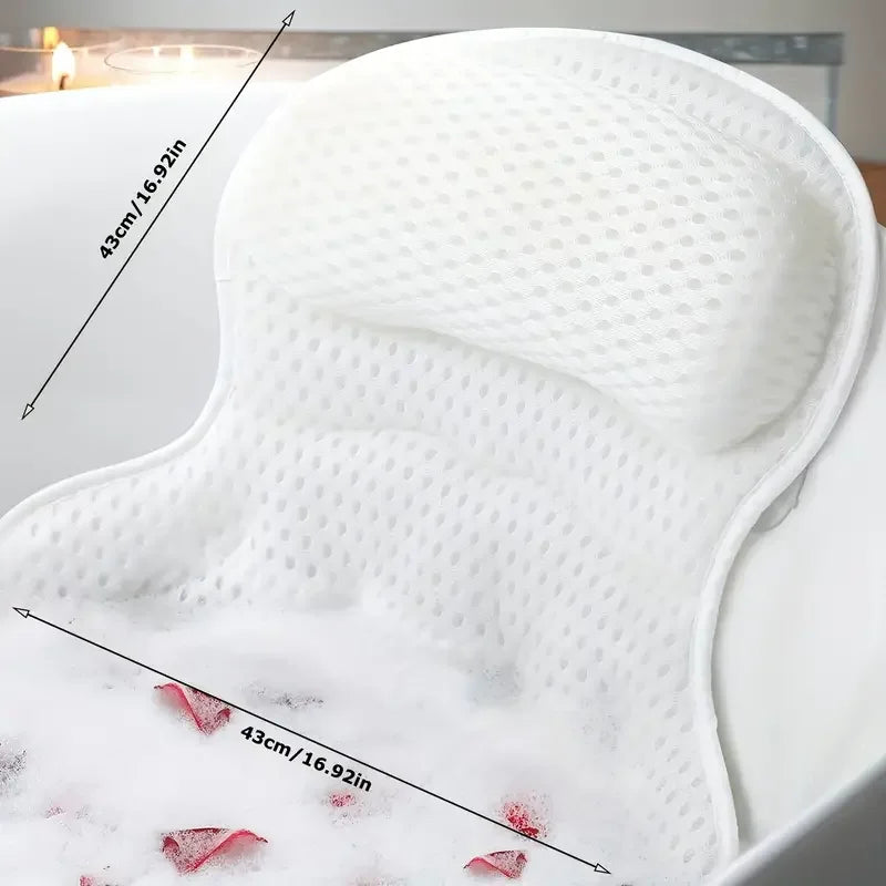 Luxury Bath Pillow for Bathtub – Neck & Back Support Headrest with Soft 4D Mesh