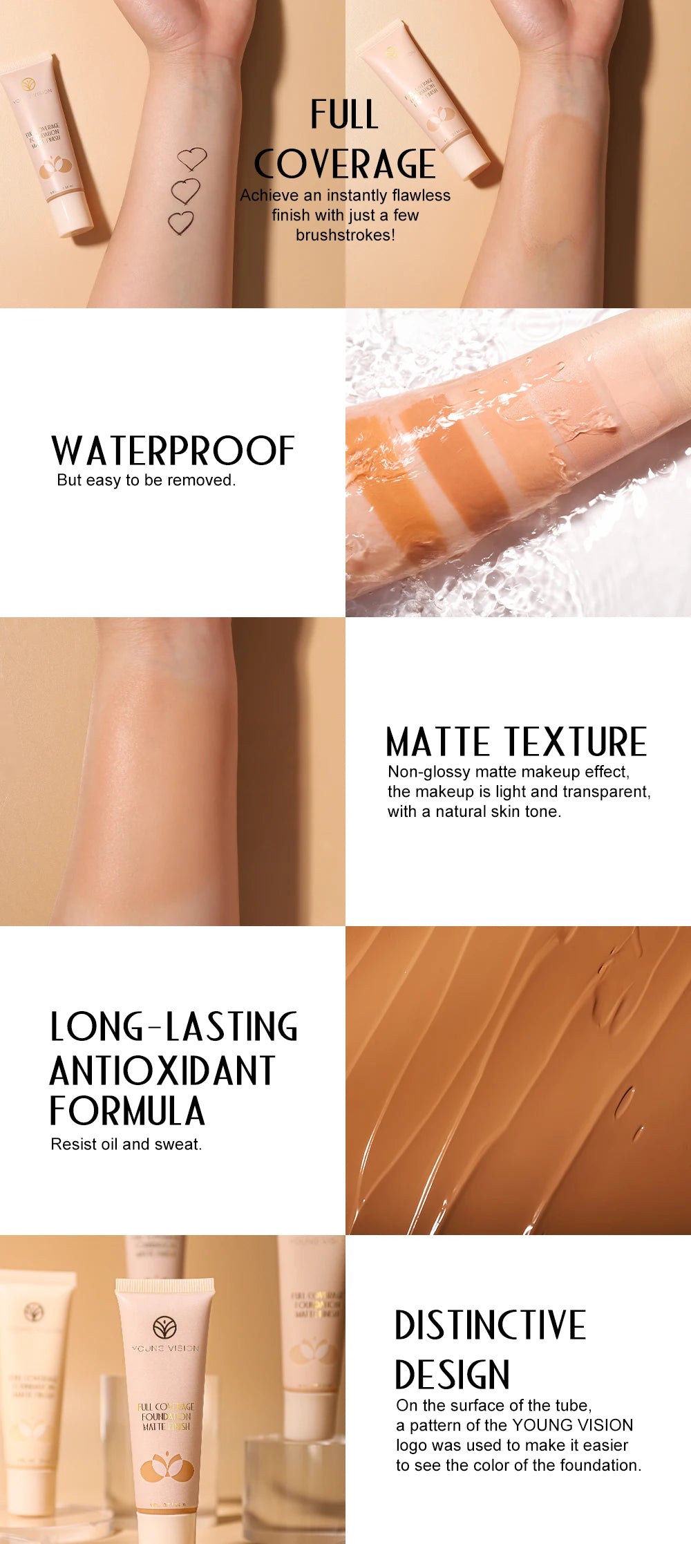 30ml Matte Liquid Foundation Cream – Long-Wear, Oil-Control, Full Coverage Waterproof Concealer for Wheat Tone Makeup