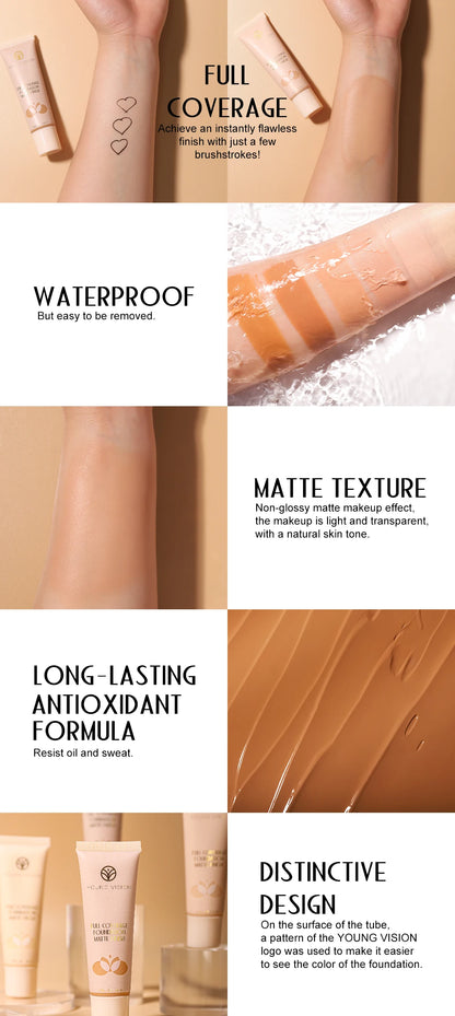 30ml Matte Liquid Foundation Cream – Long-Wear, Oil-Control, Full Coverage Waterproof Concealer for Wheat Tone Makeup